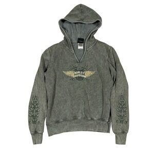 Harley Davidson Women's Sz Small Green Pullover Hoodie Hooded Sweatshirt‎